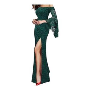 VFSHOW Sexy Green Lace Bell Sleeve‎ High Slit Fairycore Castlecore Maxi Dress S